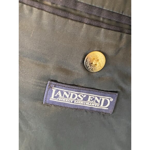 Lands' End Black Blazer Men's 46 Long Single Breasted Brass 2 Button - Picture 5 of 12